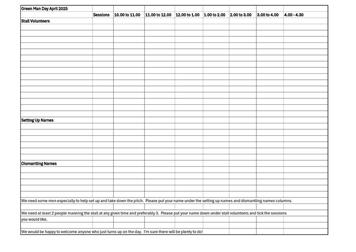 Green Man Volunteers required Sat 25th April