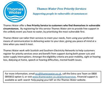  - Thames Water Free Priority Services
