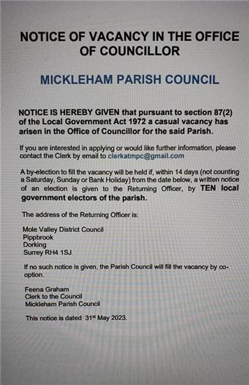  - Mickleham Parish Council -  Councillor Vacancy