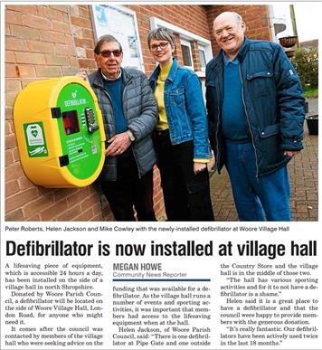  - Defibrillator installed at Village Hall