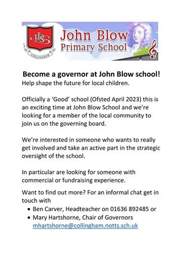  - Become a governor at John Blow school!