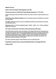 Temporary Closure A3102 (Part), Royal Wootton Bassett (27.03.2023)