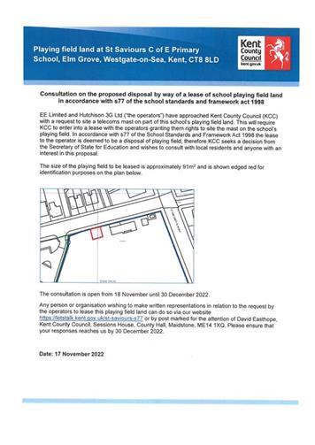  - s77 Consultation Notice Proposed Disposal by Way of a Lease