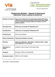 Road Closure on Gypsy Lane on 24-26 September 2017