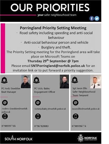  - Poringland Priority Setting Meeting