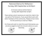 National Silence for Reflection - Sunday 18th September at 8.00pm