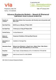 Main Street, Morton Road closure March 2019