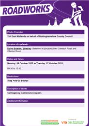 Roadworks Bulletin - Dover Bottom. Elkesley- Between its junctions with Gamston Road and Ollerton Road.