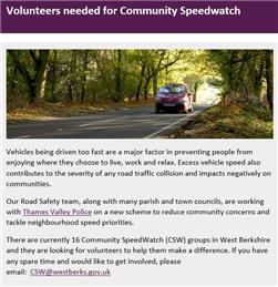 Volunteers needed for Community Speedwatch