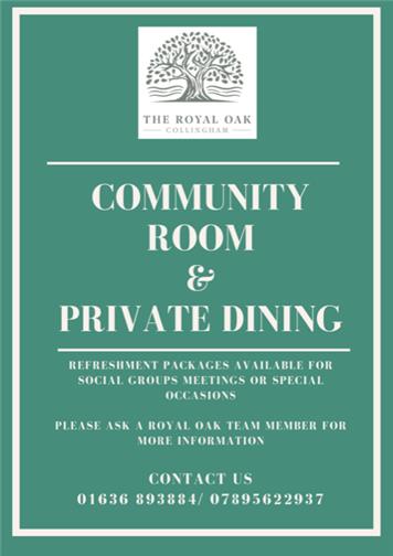  - Royal Oak Community Room & Private Dining available free of charge for community groups