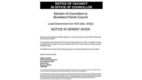  - Vacancy For Parish Councillor