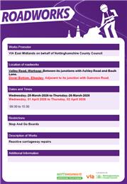 Roadworks Bulletin - amended details of stop and go boards