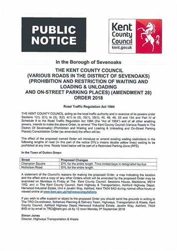  - Parking Restrictions Consultation - RYEWOOD