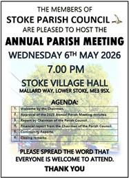 ** ANNUAL PARISH MEETING FOLLOWED BY ANNUAL PARISH COUNCIL MEETING - WEDNESDAY  6TH MAY 2026 **