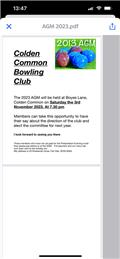 AGM Friday 3rd November 7.30