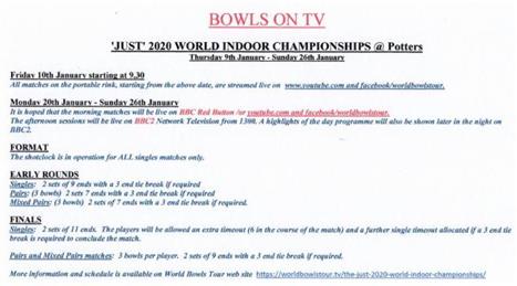  - Bowls on TV – ‘Just’ 2020 World Indoor Bowls Championships at Potters