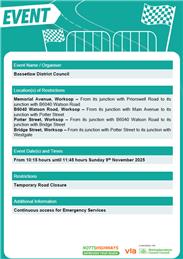 Armistice Day road closures