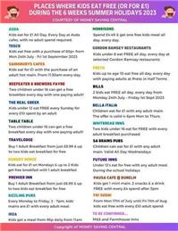 Kids Eat Free Deals for the Summer Holidays