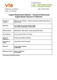 URGENT ROAD CLOSURE OF WILSON'S LANE FISKERTON