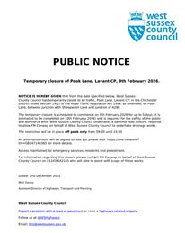 Road Closure - Pook Lane