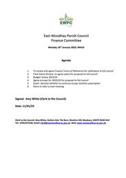 Finance Committee Meeting 16 Jan 2023- CANCELLED