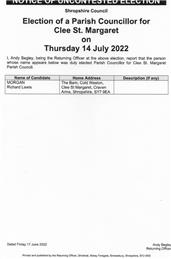 Notice of Uncontested Election