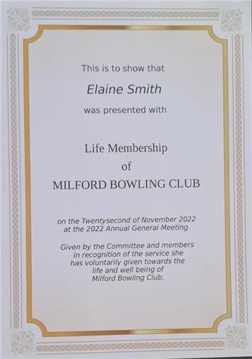  - Honorary Life Membership - Elaine Smith