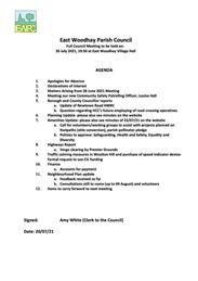 EWPC Meeting 26/07/21 @ 7:30pm EWVH