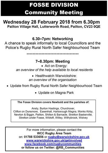  - Fosse Division Community Meeting: Wednesday 28 February 2018