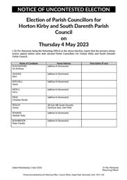 Notice of Uncontested Election