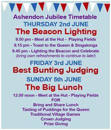 Time to celebrate! Ashendon Platinum Jubilee Timetable