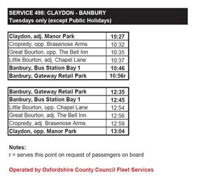 New bus service 498 from Tuesday 14 April