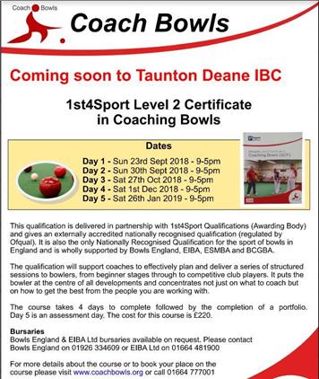  - Coach Bowls - Level 2 certificate