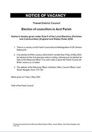 Notice of Acol Parish Council Vacancy