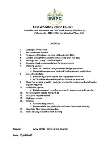  - Full Council Meeting 25 September 2023