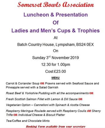  - Somerset Bowls Association Luncheon & Presentation of Cups & Trophies