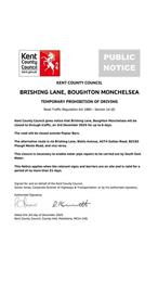 Emergency Road Closure - Brishing Lane, Boughton Monchelsea
