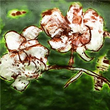 Sgraffito White Orchids. Glazes on earthenware. - Ceramic Diploma City Lit. 2015-2017