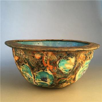 Turquoise porcelain  hearts inlaid into stoneware bowl. - Ceramic Diploma City Lit. 2015-2017