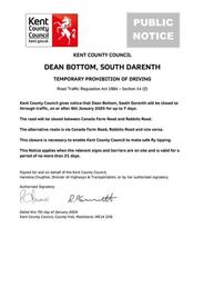 Emergency Road Closure - Dean Bottom, South Darenth - 6th January 2025