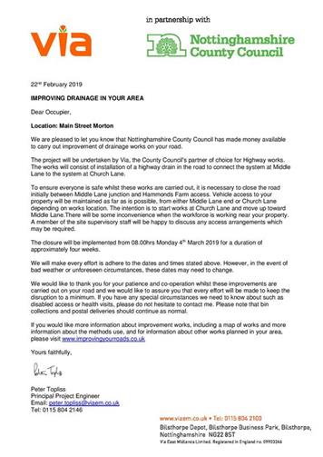  - Road Closure Letter to Morton Residents