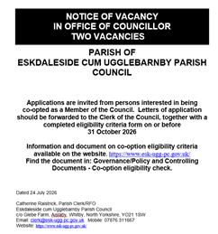 Notice of vacancy in the office of councillor - two vacancies