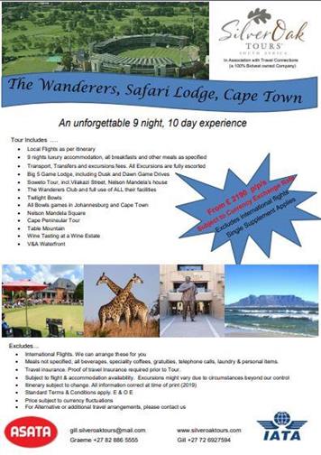  - Bowls and Social Tours to RSA and Cape Town