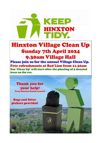  - HINXTON VILLAGE CLEAN-UP: Sunday 7th April