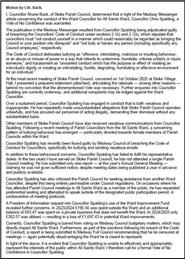 VOTE OF NO CONFIDENCE IN WARD CLLR C.SPALDING