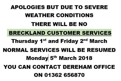  - Breckland Satellite office - Swaffham weather closure