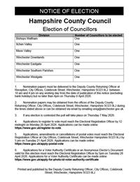 Notice of Election for parish councils in the Winchester District, for the Winchester City Council and for the Hampshire County Council