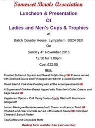 Somerset Bowls Association  Luncheon & Presentation of Cups & Trophies