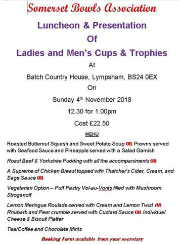 - Somerset Bowls Association  Luncheon & Presentation of Cups & Trophies