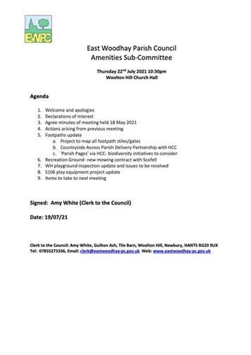  - Amenities Committee Meeting 22/07/21 WHCH 10:30am